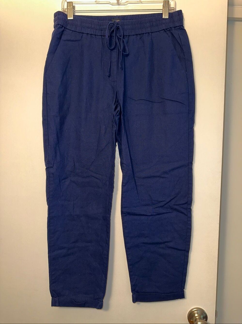 J. Crew Womens Size 8 Linen Blend High Rise Ankle Chino Pants Navy Blue EUC